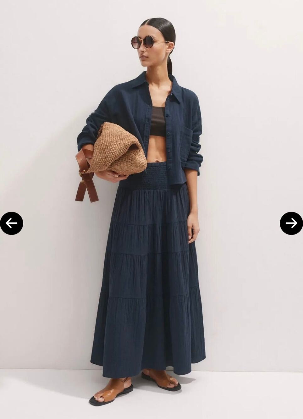 ME+EM NWT Cheesecloth Tiered Cotton Maxi Skirt XL Navy